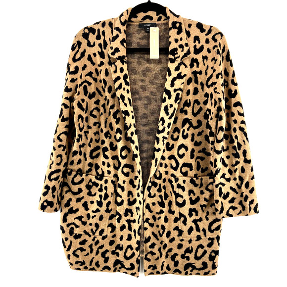 J Crew Sophie Leopard Open Front Sweater Blazer Sz XS NWT